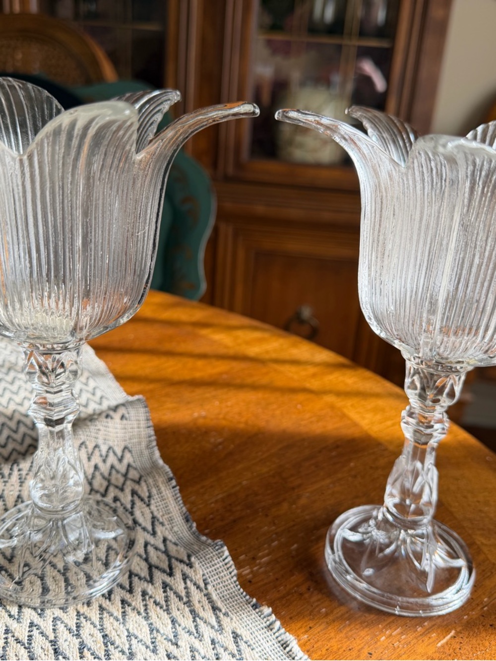 Pair of Clear Tulip Glass Candle Holders